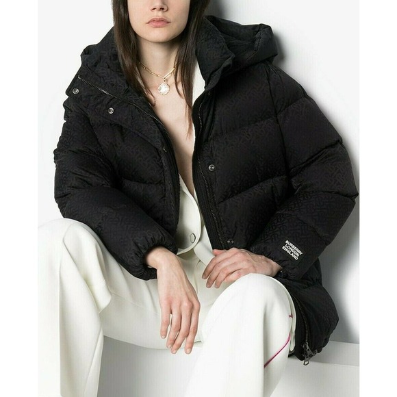 NWT BURBERRY SELLINDGE BLACK TB MONOGRAM LOGO HOODED DOWN PUFFER JACKET S - Picture 6 of 13